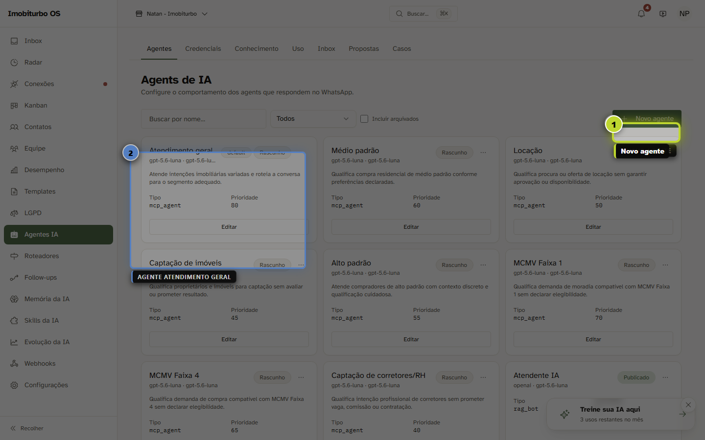 Lista de agentes antes de abrir a base