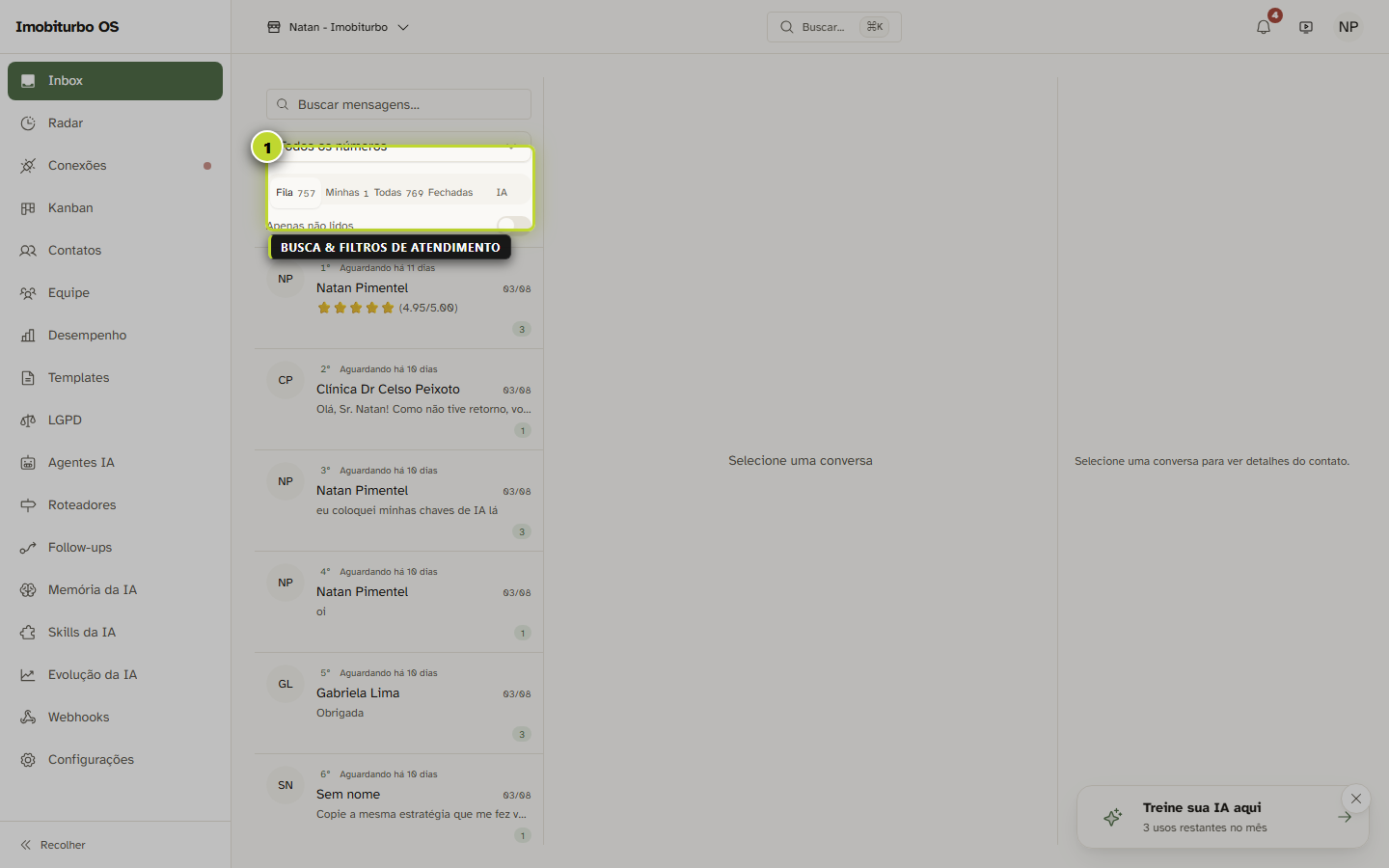 Filtros e Status da Inbox